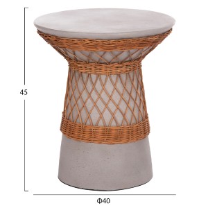 74820 ΒΟΗΘΗΤΙΚΟ ΤΡΑΠΕΖΙ ΣΤΡΟΓΓΥΛΟ DELIA HM18167.03 FIBER CEMENT ΓΚΡΙ & RATTAN Φ40x45Υεκ