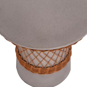 74820 ΒΟΗΘΗΤΙΚΟ ΤΡΑΠΕΖΙ ΣΤΡΟΓΓΥΛΟ DELIA HM18167.03 FIBER CEMENT ΓΚΡΙ & RATTAN Φ40x45Υεκ