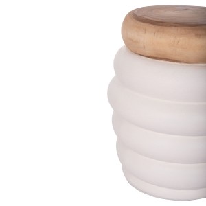 74826 ΤΡΑΠΕΖΙ ΒΟΗΘΗΤΙΚΟ PUFFAT HM18172.02 FIBER CEMENT ΛΕΥΚΟ- ΞΥΛΟ TEAK TOP Φ45x46Υεκ.