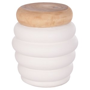 74826 ΤΡΑΠΕΖΙ ΒΟΗΘΗΤΙΚΟ PUFFAT HM18172.02 FIBER CEMENT ΛΕΥΚΟ- ΞΥΛΟ TEAK TOP Φ45x46Υεκ.