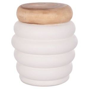 74826 ΤΡΑΠΕΖΙ ΒΟΗΘΗΤΙΚΟ PUFFAT HM18172.02 FIBER CEMENT ΛΕΥΚΟ- ΞΥΛΟ TEAK TOP Φ45x46Υεκ.