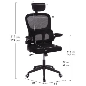 74883 ΚΑΡΕΚΛΑ ΓΡΑΦΕΙΟΥ BASTON HM18236.01 ΜΑΥΡΟ MESH & PP ΣΚΕΛΕΤΟΣ 64x60x117-127Υεκ.