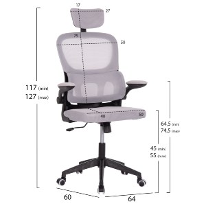 74884 ΚΑΡΕΚΛΑ ΓΡΑΦΕΙΟΥ BASTON HM18236.02 ΓΚΡΙ MESH & ΜΑΥΡΟ PP ΣΚΕΛΕΤΟΣ 64x60x127Υεκ.