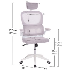 74885 ΚΑΡΕΚΛΑ ΓΡΑΦΕΙΟΥ BASTON HM18236.03 ΓΚΡΙ MESH & ΛΕΥΚΟΣ PP ΣΚΕΛΕΤΟΣ 64x60x127Υεκ.