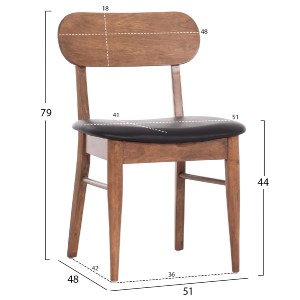 74897 KΑΡΕΚΛΑ ΤΡΑΠΕΖΑΡΙΑΣ SEKOR HM9945.03 ΚΑΡΥΔΙ RUBBERWOOD-ΜΑΥΡΟ PU 51x48x79Υεκ