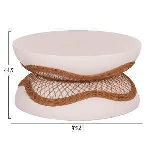74945 ΤΡΑΠΕΖΙ ΣΑΛΟΝΙΟΥ ANNA HM18157.02 FIBER CEMENT ΛΕΥΚΟ-ΦΥΣΙΚΟ RATTAN--Φ92x44.5Υεκ