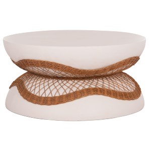 74945 ΤΡΑΠΕΖΙ ΣΑΛΟΝΙΟΥ ANNA HM18157.02 FIBER CEMENT ΛΕΥΚΟ-ΦΥΣΙΚΟ RATTAN--Φ92x44.5Υεκ