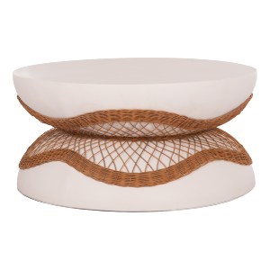 74945 ΤΡΑΠΕΖΙ ΣΑΛΟΝΙΟΥ ANNA HM18157.02 FIBER CEMENT ΛΕΥΚΟ-ΦΥΣΙΚΟ RATTAN--Φ92x44.5Υεκ
