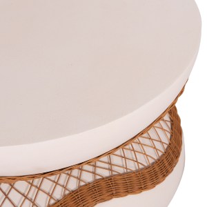 74945 ΤΡΑΠΕΖΙ ΣΑΛΟΝΙΟΥ ANNA HM18157.02 FIBER CEMENT ΛΕΥΚΟ-ΦΥΣΙΚΟ RATTAN--Φ92x44.5Υεκ