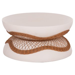 74945 ΤΡΑΠΕΖΙ ΣΑΛΟΝΙΟΥ ANNA HM18157.02 FIBER CEMENT ΛΕΥΚΟ-ΦΥΣΙΚΟ RATTAN--Φ92x44.5Υεκ