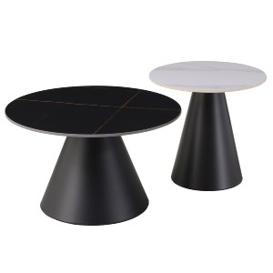 74999 ΤΡΑΠΕΖΙΑ ΣΑΛΟΝΙΟΥ RIDGE HM18266.10 ΚΕΡΑΜΙΚΑ TOP ΜΕ ΟΨΗ ΜΑΥΡΟΥ-ΛΕΥΚΟΥ ΜΑΡΜΑΡΟΥ Φ50εκ & Φ70εκ
