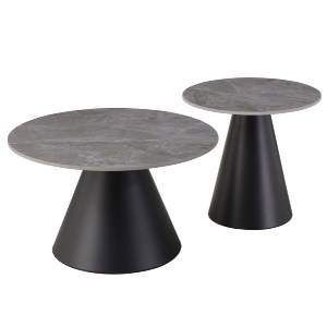 75001 ΤΡΑΠΕΖΙΑ ΣΑΛΟΝΙΟΥ RIDGE HM18266.03 ΚΕΡΑΜΙΚΑ TOP ΜΕ ΟΨΗ ΓΚΡΙ ΜΑΡΜΑΡΟΥ Φ50εκ & Φ70εκ