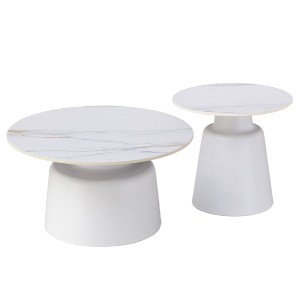 75007 ΤΡΑΠΕΖΙΑ ΣΑΛΟΝΙΟΥ RINKON HM18263.04 ΚΕΡΑΜΙΚΑ TOP ΟΨΗ ΛΕΥΚΟΥ-ΧΡΥΣΟΥ ΜΑΡΜΑΡΟΥ Φ50εκ & Φ70εκ