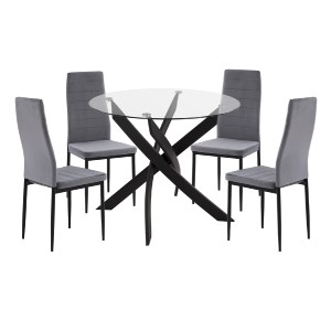 75032 ΣΕΤ ΤΡΑΠΕΖΑΡΙΑΣ 5ΤΜΧ LADY HM21199.01 ΓΥΑΛΙ--ΜΕΤΑΛΛΟ ΣΕ ΜΑΥΡΟ & ΒΕΛΟΥΔΟ ΓΚΡΙ