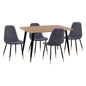 75041 ΣΕΤ ΤΡΑΠΕΖΑΡΙΑΣ 5ΤΜΧ ALIZA HM11196.01 MDF TOP-ΒΕΛΟΥΔΟ ΓΚΡΙ & ΜΕΤΑΛΛΟ ΜΑΥΡΟ