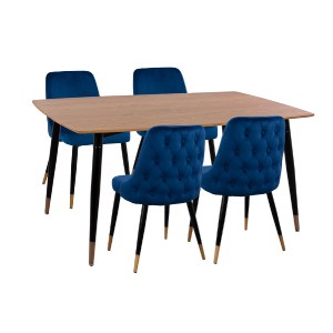 75051 ΣΕΤ ΤΡΑΠΕΖΑΡΙΑΣ 5ΤΜΧ JOLIE HM11198.08 MDF TOP-ΒΕΛΟΥΔΟ ΜΠΛΕ & ΜΕΤΑΛΛΟ ΜΑΥΡΟ