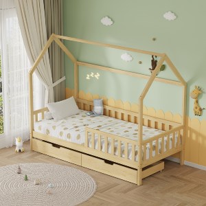 75071 ΚΡΕΒΑΤΙ ΠΑΙΔΙΚΟ ΜΕ ΣΥΡΤΑΡΙΑ PHYLLIS HM724.01 τ.MONTESSORI ΦΥΣΙΚΟ 196x97x161Υεκ.