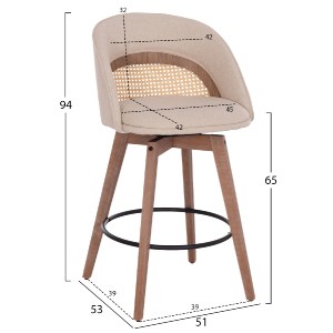 75084 ΣΚΑΜΠΟ ΜΠΑΡ ΠΕΡΙΣΤΡΕΦΟΜΕΝΟ RIKI HM18253.01 ΞΥΛΟ--ΜΠΕΖ ΥΦΑΣΜΑ 51x53x94Υεκ.