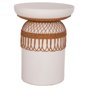 75230 ΒΟΗΘΗΤΙΚΟ ΤΡΑΠΕΖΙ PRILEP HM18159.02 FIBER CEMENT ΛΕΥΚΟ & RATTAN--Φ60x76,5Υεκ