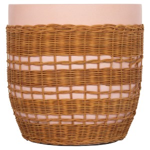 75234 ΒΟΗΘΗΤΙΚΟ ΤΡΑΠΕΖΙ VILHENA HM18166 FIBER CEMENT ΡΟΖ-RATTAN ΦΥΣΙΚΟ Φ44.5x45Υεκ.