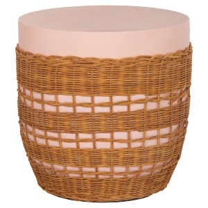 75234 ΒΟΗΘΗΤΙΚΟ ΤΡΑΠΕΖΙ VILHENA HM18166 FIBER CEMENT ΡΟΖ-RATTAN ΦΥΣΙΚΟ Φ44.5x45Υεκ.