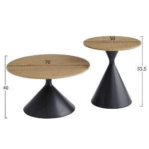 75344 ΣΕΤ 2 ΤΡΑΠΕΖΙΑ ΣΑΛΟΝΙΟΥ JENNEL(X) HM18308.02 ΜΕΤΑΛΛΟ ΜΑΥΡΟ--MDF ΣΕ ΦΥΣΙΚΟ Φ50εκ & Φ70εκ