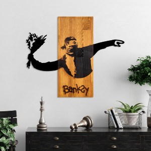 75382 ΔΙΑΚΟΣΜΗΤΙΚΟ ΤΟΙΧΟΥ BANKSY HM4757-ΦΥΛΛΑ ΜΕΤΑΛΛΟΥ ΜΑΥΡΑ-ΞΥΛΟ 69x3(βάθος)x58Υεκ.