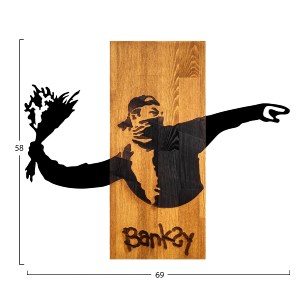75382 ΔΙΑΚΟΣΜΗΤΙΚΟ ΤΟΙΧΟΥ BANKSY HM4757-ΦΥΛΛΑ ΜΕΤΑΛΛΟΥ ΜΑΥΡΑ-ΞΥΛΟ 69x3(βάθος)x58Υεκ.