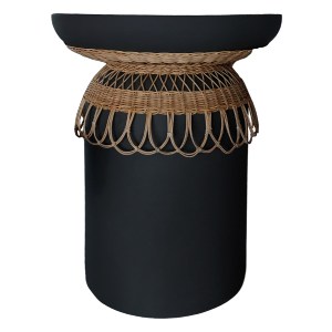 75579 ΒΟΗΘΗΤΙΚΟ ΤΡΑΠΕΖΙ PRILEP HM18159.01 FIBER CEMENT ΜΑΥΡΟ & RATTAN--Φ60x76,5Υεκ