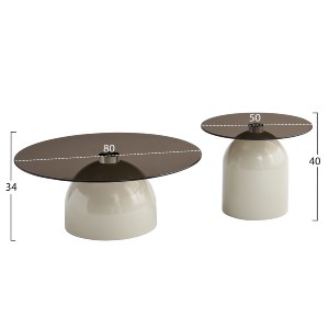 75656 ΣΕΤ 2 ΤΡΑΠΕΖΙΑ ΣΑΛΟΝΙΟΥ BELLINS HM18313.04 ΜΠΕΖ ΜΕΤΑΛ.ΒΑΣΕΙΣ--ΓΥΑΛΙ Φ50εκ & Φ80εκ