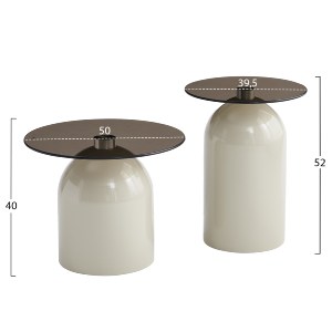 75660 ΣΕΤ 2 ΤΡΑΠΕΖΙΑ ΣΑΛΟΝΙΟΥ BELLINS HM18314.04 ΜΠΕΖ ΜΕΤΑΛ.ΒΑΣΕΙΣ--ΓΥΑΛΙ Φ50εκ & Φ39,5εκ