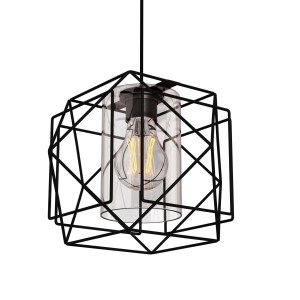 alpha-MEC-1769F1BLACK-14957 ΚΡΕΜΑΣΤΟ ΦΩΤΙΣΤΙΚΟ MULTI MΟΝΟΦΩΤΟ ΜΑΥΡΟ ΜΕ ΓΥΑΛΙ ΜΕΤΑΛΛΙΚΟ Ε27 25X25X70CM