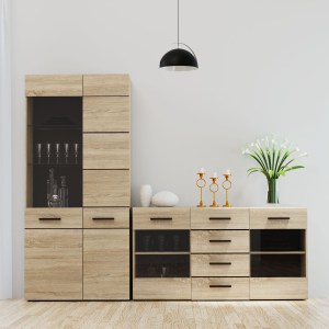 alpha-TO-SOLO1W1D-14128 ΒΙΤΡΙΝΑ SOLO ΔΙΦΥΛΛΗ 90X41X197CM ΜΕ ΤΖΑΜΙ SONOMA ΜΕ WENGE