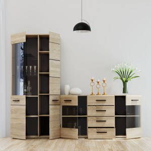 alpha-TO-SOLO1W1D-14129 ΒΙΤΡΙΝΑ SOLO ΔΙΦΥΛΛΗ 90X41X197CM ΜΕ ΤΖΑΜΙ SONOMA ΜΕ WENGE