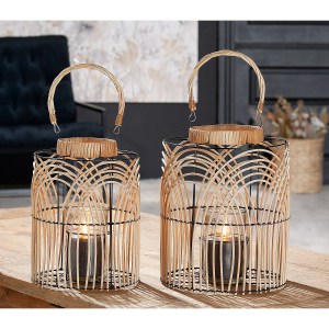 Artelibre - 05160669 ΦΑΝΑΡΙ ΦΥΣΙΚΟ/ΜΑΥΡΟ RATTAN/ΜΕΤΑΛΛΟ 33CM