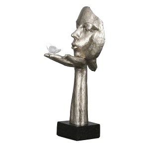 Artelibre - 05160833 ΔΙΑΚΟΣΜΗΤΙΚΟ ARTELIBRE ΠΡΟΣΩΠΟ ΚΡΑΤΕΙ ΠΕΤΑΛΟΥΔΑ ΣΕ ΒΑΣΗ ΑΣΗΜΙ/ΜΑΥΡΟ POLYRESIN 16.5X10X34CM