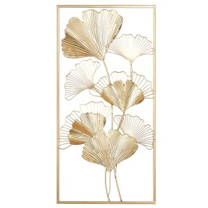 Artelibre - 05161440  ΑΝΑΓΛΥΦΟ ΤΟΙΧΟΥ ΟΡΘΟΓΩΝΙΟ GINKGO MOTIF ΜΕΤΑΛΛΙΚΟ ΧΡΥΣΟ ΧΡΩΜΑ 30X1X60CM 30X1X60CM