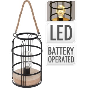 Artelibre - 06351115 ΦΑΝΑΡΙ ΜΕ ΛΑΒΗ ΑΠΟ ΣΧΟΙΝΙ ΛΑΜΠΑ LED ΜΠΑΤΑΡΙΑΣ ΜΑΥΡΟ ΜΕΤΑΛΛΟ/MDF 13X13X20CM