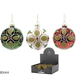 Artelibre - 06513079 ΧΡΙΣΤΟΥΓΕΝΝΙΑΤΙΚΗ ΓΥΑΛΙΝΗ ΜΠΑΛΑ ΠΟΛΥΧΡΩΜΟ 80MM ΣΕ 3 ΣΧΕΔΙΑ