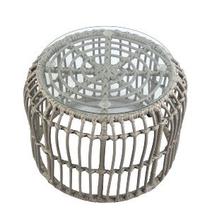 Artelibre - 14510026 ΤΡΑΠΕΖΑΚΙ ΚΗΠΟΥ ALBIUS ΓΚΡΙ RATTAN/ΜΕΤΑΛΛΟ/ΓΥΑΛΙ Φ50X35CM