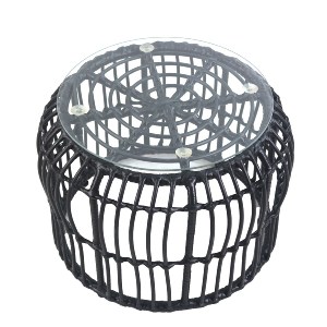 Artelibre - 14510027 ΤΡΑΠΕΖΑΚΙ ΚΗΠΟΥ ALBIUS ΜΑΥΡΟ RATTAN/ΜΕΤΑΛΛΟ/ΓΥΑΛΙ Φ50X35CM