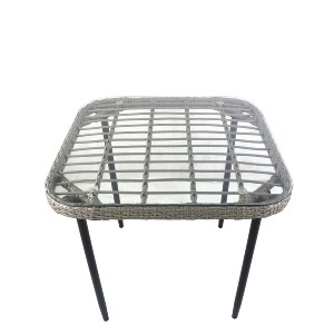 Artelibre - 14510039 ΤΡΑΠΕΖΙ ΚΗΠΟΥ ANTIUS ΓΚΡΙ/ΜΑΥΡΟ ΜΕΤΑΛΛΟ/RATTAN/ΓΥΑΛΙ 80X80X73CM