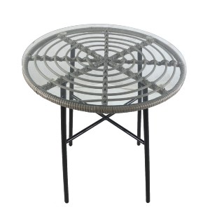 Artelibre - 14510042 ΤΡΑΠΕΖΙ ΚΗΠΟΥ APPIUS ΓΚΡΙ/ΜΑΥΡΟ ΜΕΤΑΛΛΟ/RATTAN/ΓΥΑΛΙ 70X70X74CM