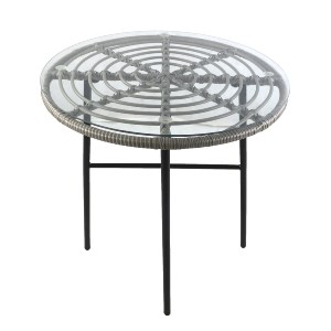 Artelibre - 14510042 ΤΡΑΠΕΖΙ ΚΗΠΟΥ APPIUS ΓΚΡΙ/ΜΑΥΡΟ ΜΕΤΑΛΛΟ/RATTAN/ΓΥΑΛΙ 70X70X74CM