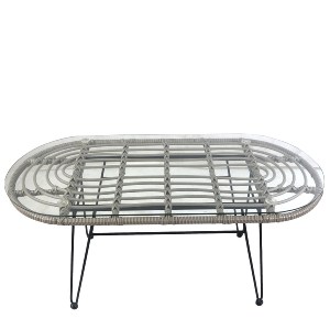 Artelibre - 14510048 ΤΡΑΠΕΖΙ ΚΗΠΟΥ ARRIUS ΓΚΡΙ/ΜΑΥΡΟ ΜΕΤΑΛΛΟ/RATTAN/ΓΥΑΛΙ 100X45X46CM