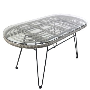 Artelibre - 14510048 ΤΡΑΠΕΖΙ ΚΗΠΟΥ ARRIUS ΓΚΡΙ/ΜΑΥΡΟ ΜΕΤΑΛΛΟ/RATTAN/ΓΥΑΛΙ 100X45X46CM