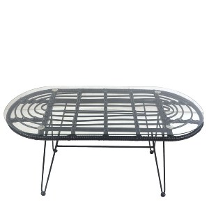 Artelibre - 14510049 ΤΡΑΠΕΖΙ ΚΗΠΟΥ ARRIUS ΜΑΥΡΟ ΜΕΤΑΛΛΟ/RATTAN/ΓΥΑΛΙ 100X45X46CM