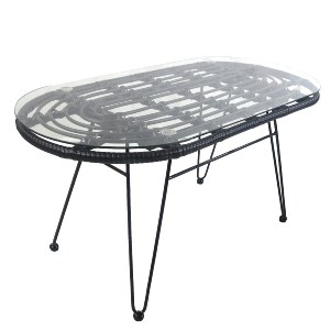 Artelibre - 14510049 ΤΡΑΠΕΖΙ ΚΗΠΟΥ ARRIUS ΜΑΥΡΟ ΜΕΤΑΛΛΟ/RATTAN/ΓΥΑΛΙ 100X45X46CM