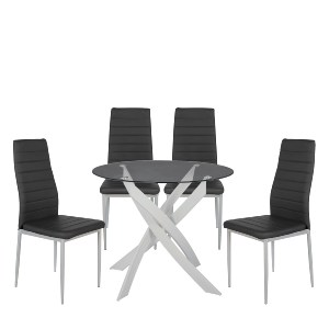 Artelibre - 14990396 ΣΕΤ ΤΡΑΠΕΖΑΡΙΑ (4+1) ARTELIBRE HEKLA ΛΕΥΚΟ/ΓΚΡΙ/ΜΑΥΡΟ ΜΕΤΑΛΛΟ/PVC/ΓΥΑΛΙ 90X90X74CM