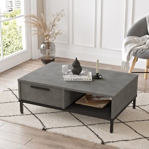 Artelibre - 15350058 ΤΡΑΠΕΖΑΚΙ ΣΑΛΟΝΙΟΥ ARTELIBRE BALHAM ΓΚΡΙ ΜΕ ΕΦΕ ΤΣΙΜΕΝΤΟ/ΜΑΥΡΟ ΜΟΡΙΟΣΑΝΙΔΑ/ΜΕΤΑΛΛΟ 90X60X31.5CM